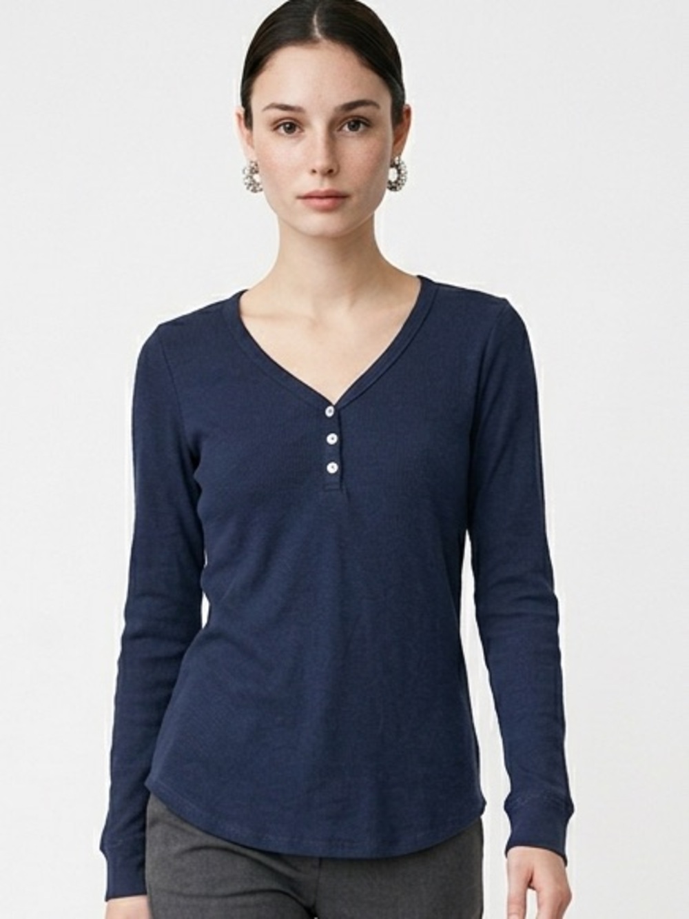LuLaRoe Navy V-Neck Henley Long Sleeve Top